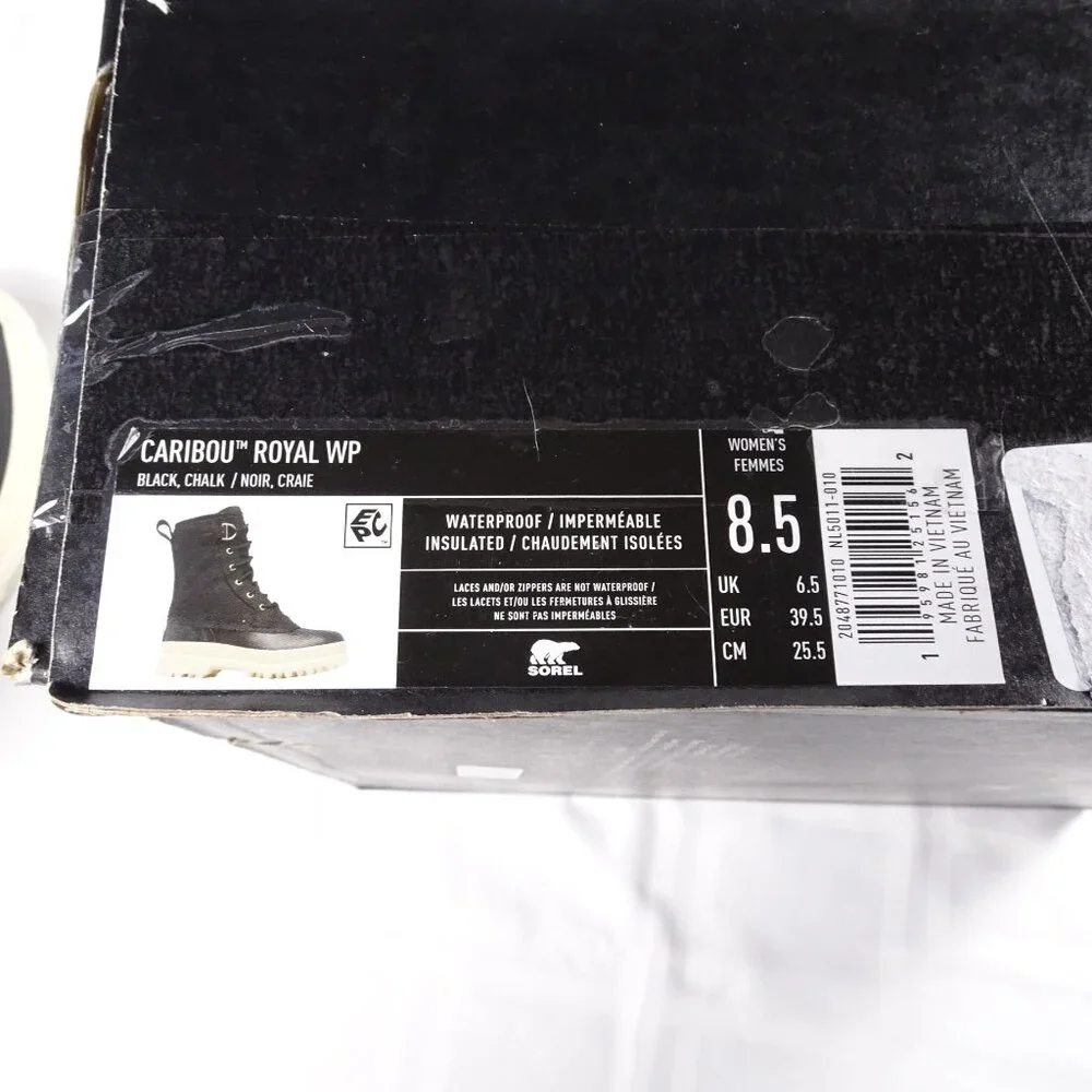 Sorel‎ Caribou Royal Insulated/ Waterproof Boots Black/Chalk Women's Size 8.5